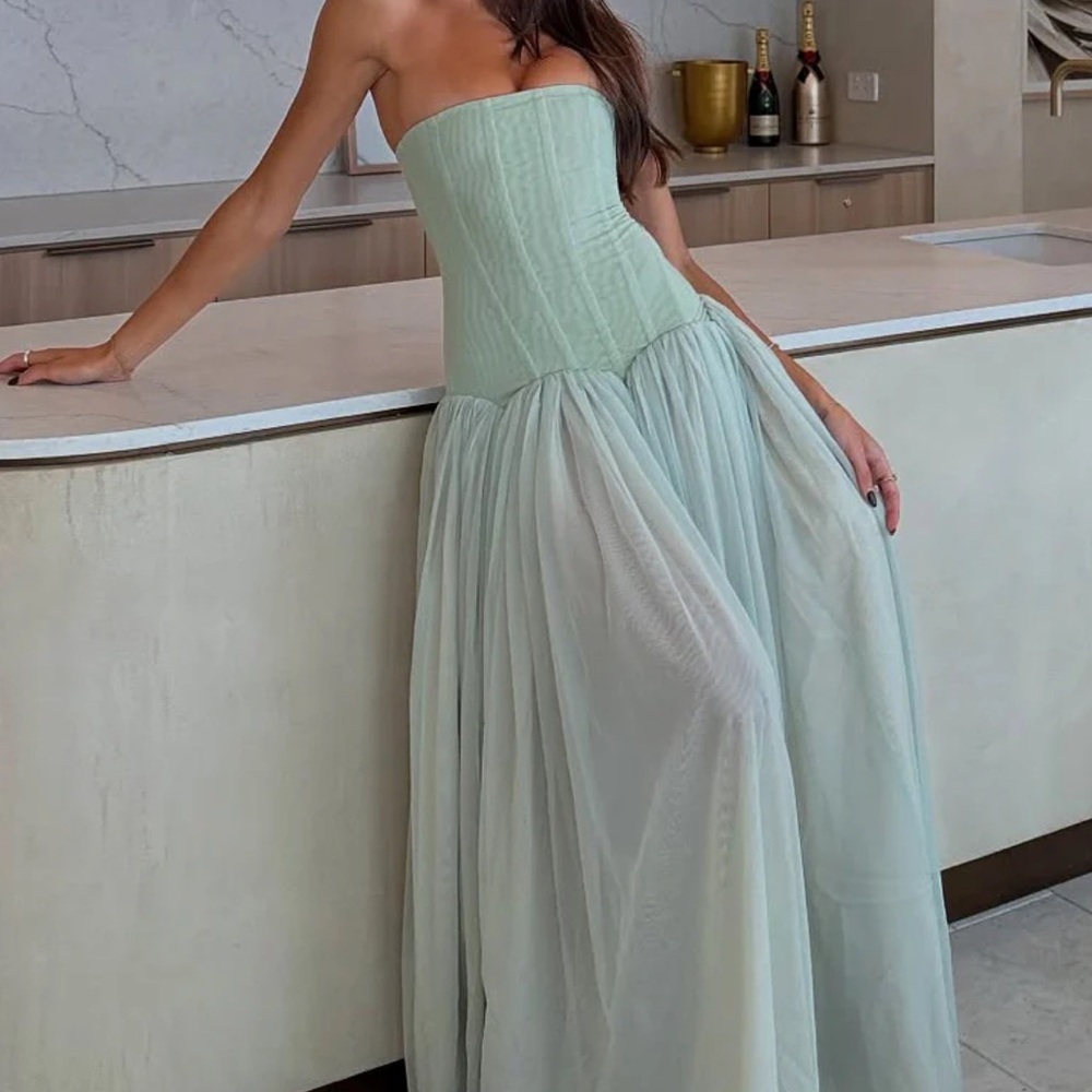white fox magic muse maxi dress in sage mint green
